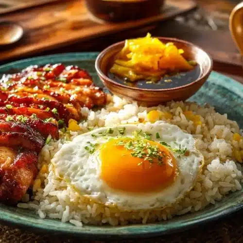 Chicken Tocino served on a rustic plate