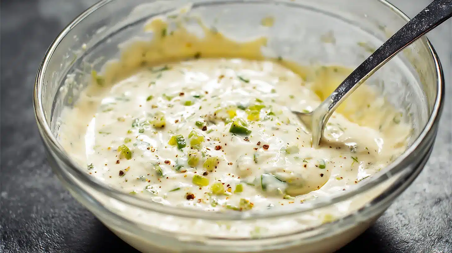 Creamy white sauce for Easy Creamy White Chicken Enchiladas