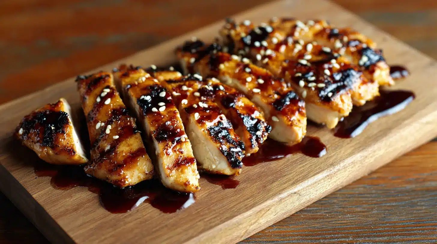 Slicing grilled chicken teriyaki Panda Express copycat