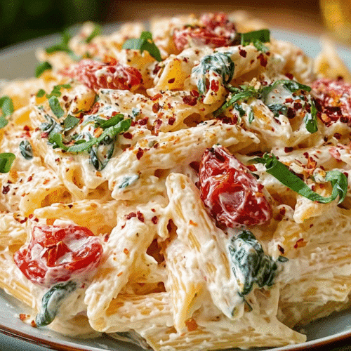 TikTok Pasta Boursin served on a rustic plate