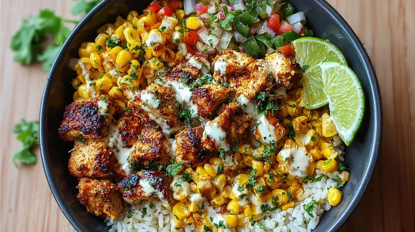 street corn chicken rice bowl