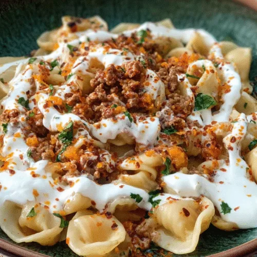 cheat manti pasta with yogurt