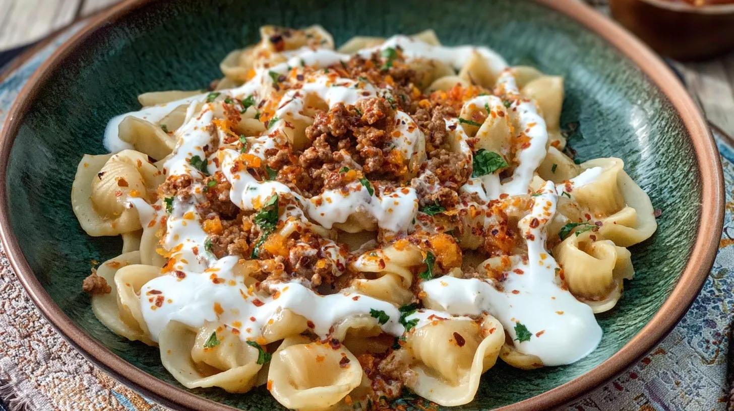 cheat manti pasta with yogurt